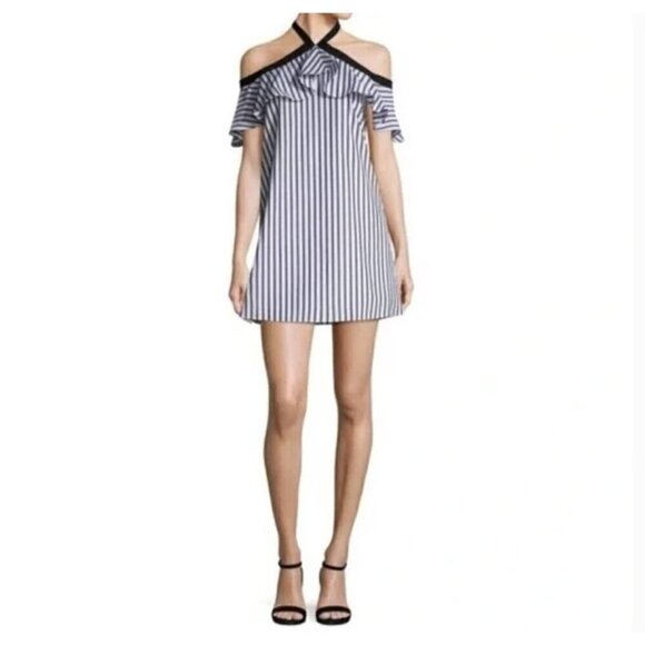 Alice + Olivia Alexis Black & White Stripe Halter Mini Dress XS - Picture 2 of 6